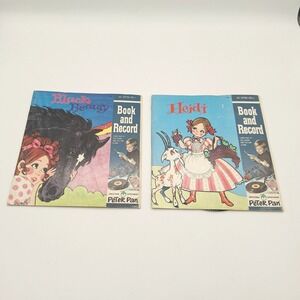 Vintage Peter Pan Book and Record Lot Black Beauty Heidi 45 RPM 7 Inch Vinyl 70s